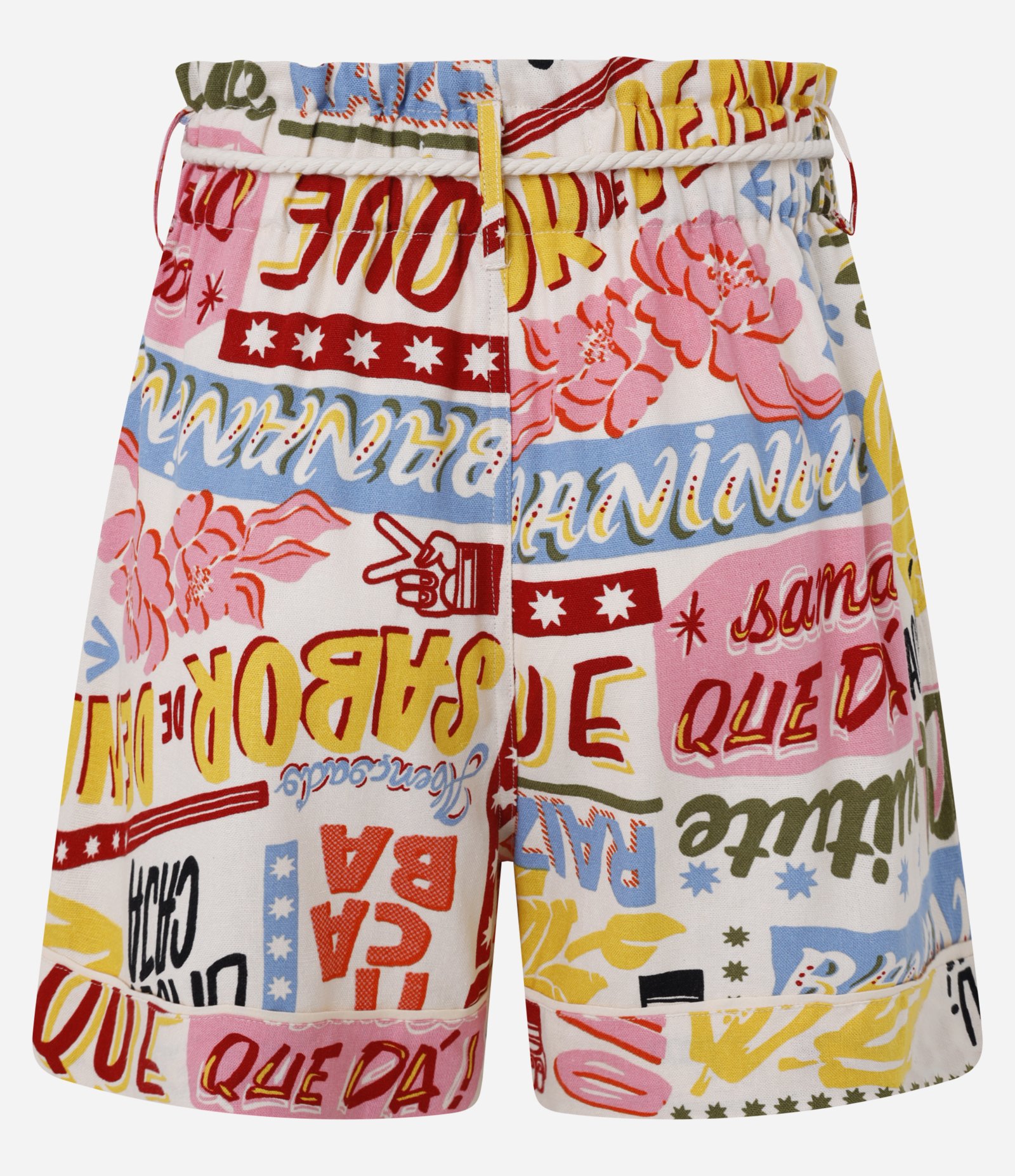 Short Clochard em Viscolinho com Amarração e Estampa Tropical Bege 7