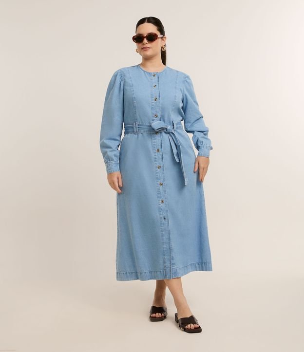 Vestido Midi em Jeans com Abotoamento Frontal Curve & Plus Size