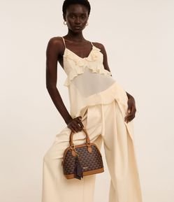 Bolsa Transversal Pequena com Estampa Triangular e Chaveiro de Lenço