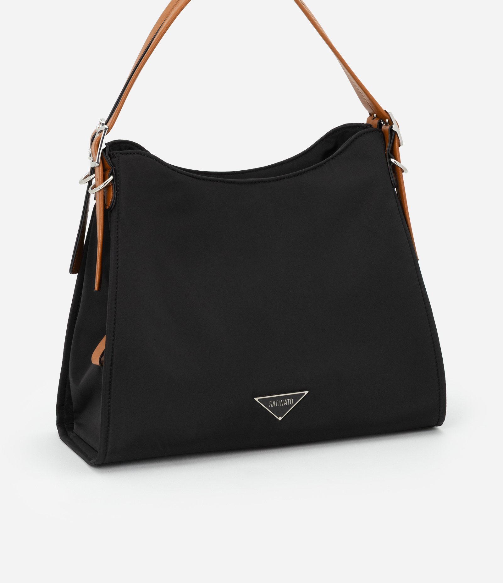 Bolsa Hobo Grande com Alça e Detalhes Contrastantes Preto 2