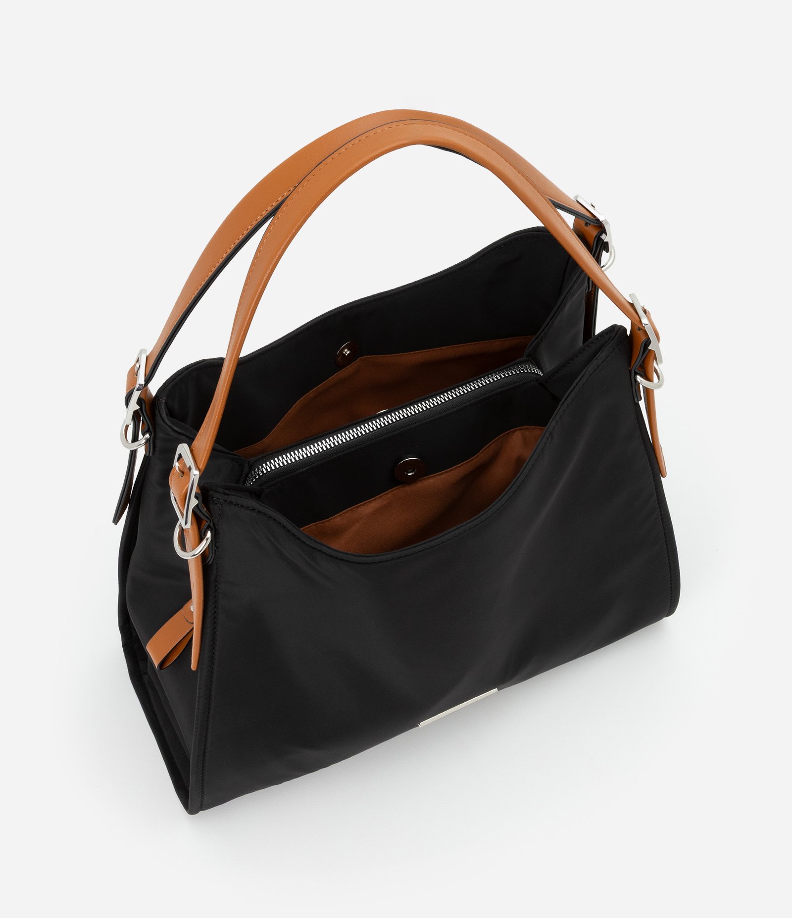 Bolsa Hobo Grande com Alça e Detalhes Contrastantes Preto 6