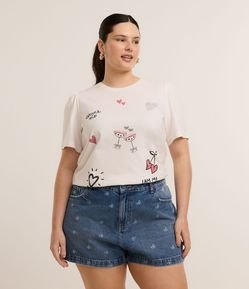Blusa em Algodão com Manga Bufante e Estampa Romântica Curve & Plus Size