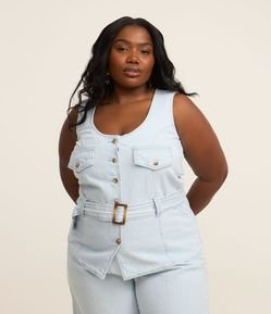 Colete Alfaiataria Sarja com Listras Fio Tinto Curve & Plus Size