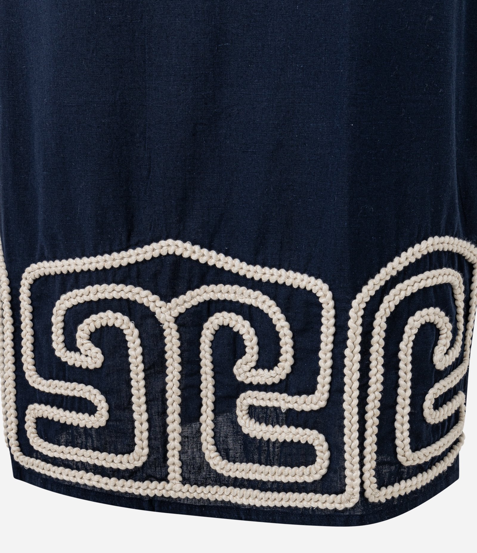 Saia Reta Midi em Cambraia com Bordado na Barra Azul Marinho 7