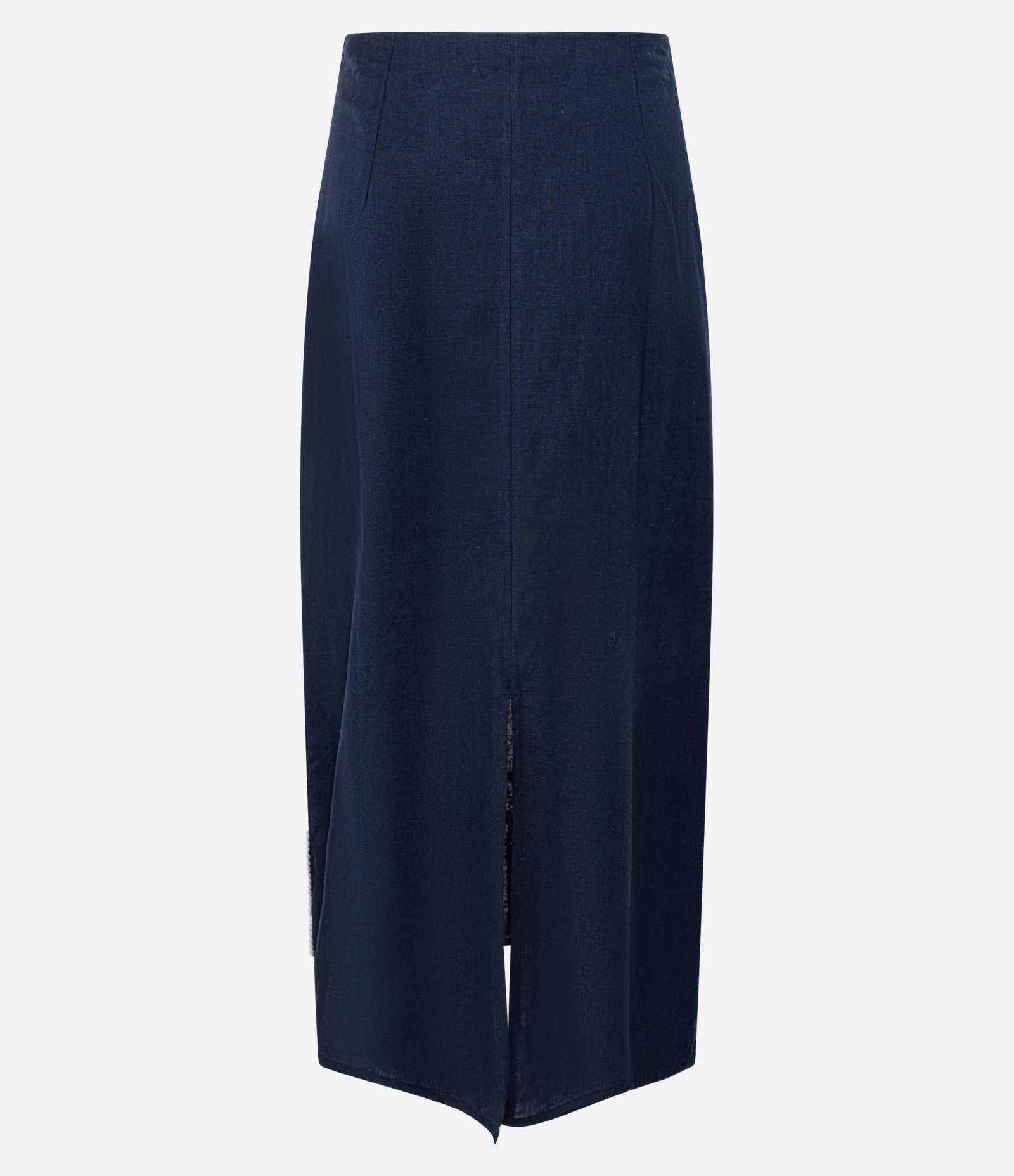 Saia Reta Midi em Cambraia com Bordado na Barra Azul Marinho 8