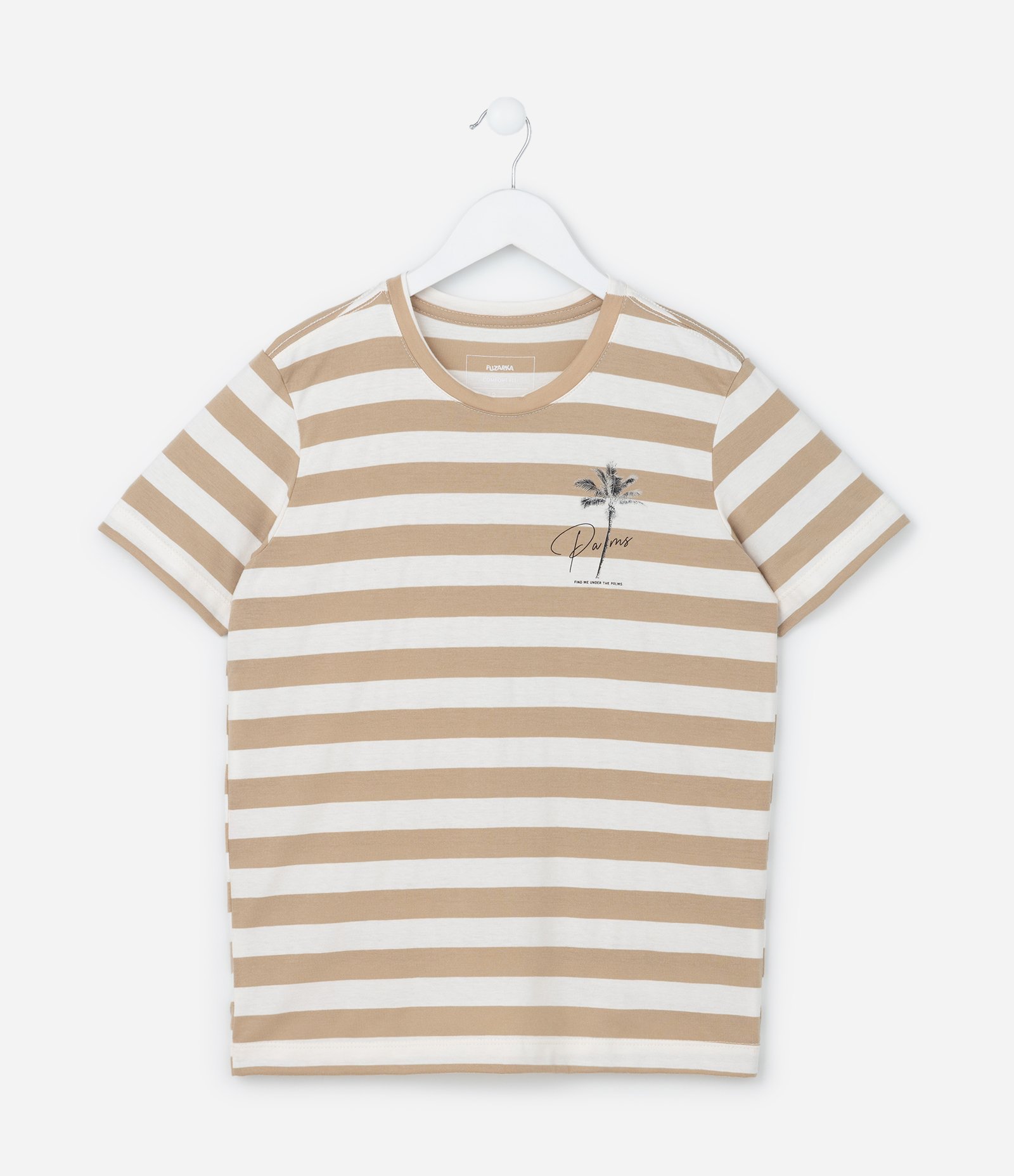 Camiseta Infantil com Estampas Listras - Tam 5 a 14 Anos Bege 1