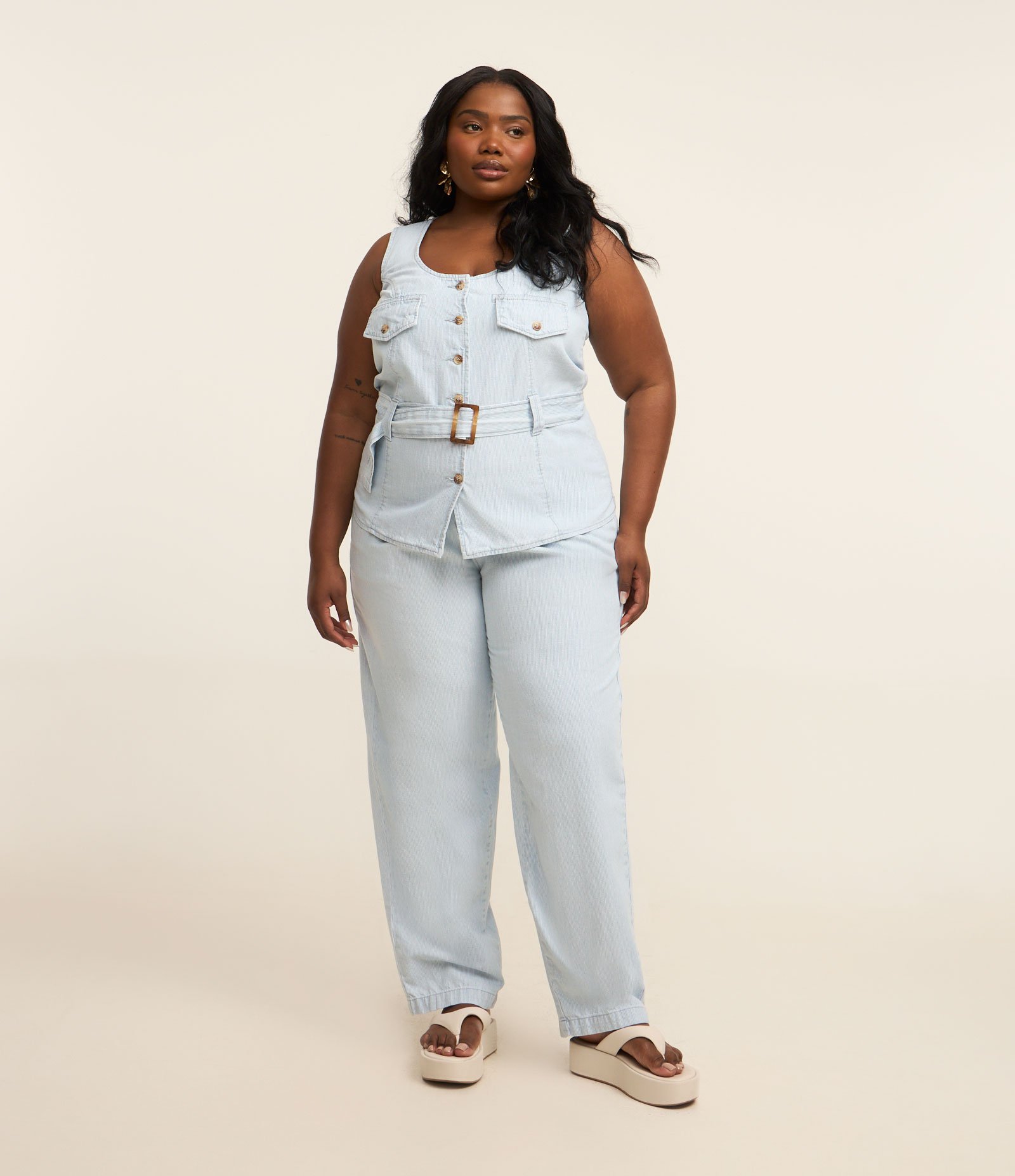 Calça Reta em Jeans com Fio Tinto Curve & Plus Size Azul 1