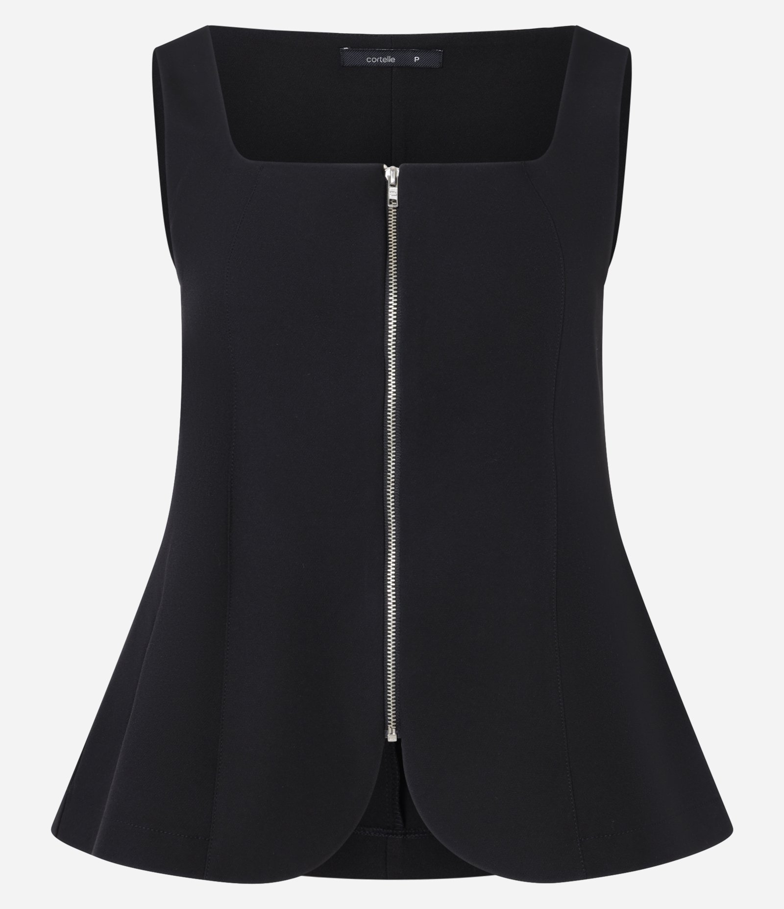 Blusa Alongada em Alfaiataria com Zíper e Barra Arredondada Preto 5