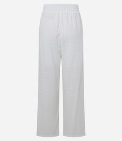 Calça Reta em Laise com Textura de Furinhos e Cós Elástico