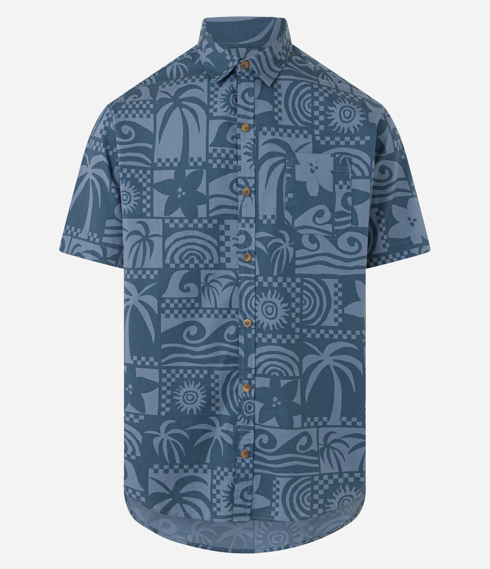 Camisa Relaxed em Tricoline com Estampa Tropical Azul 5