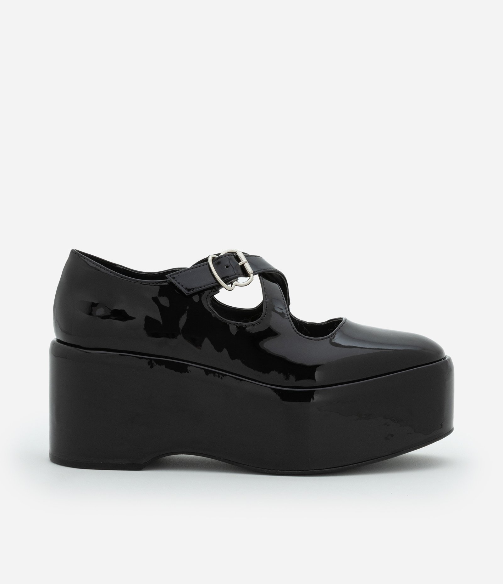 Sapato Mocassim Envernizado com Salto Plataforma Preto 1