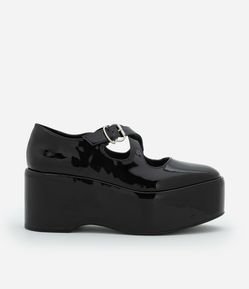 Sapato Mocassim Envernizado com Salto Plataforma