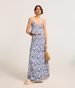 Saia Longa em Viscolinho com Estampa Abstrata