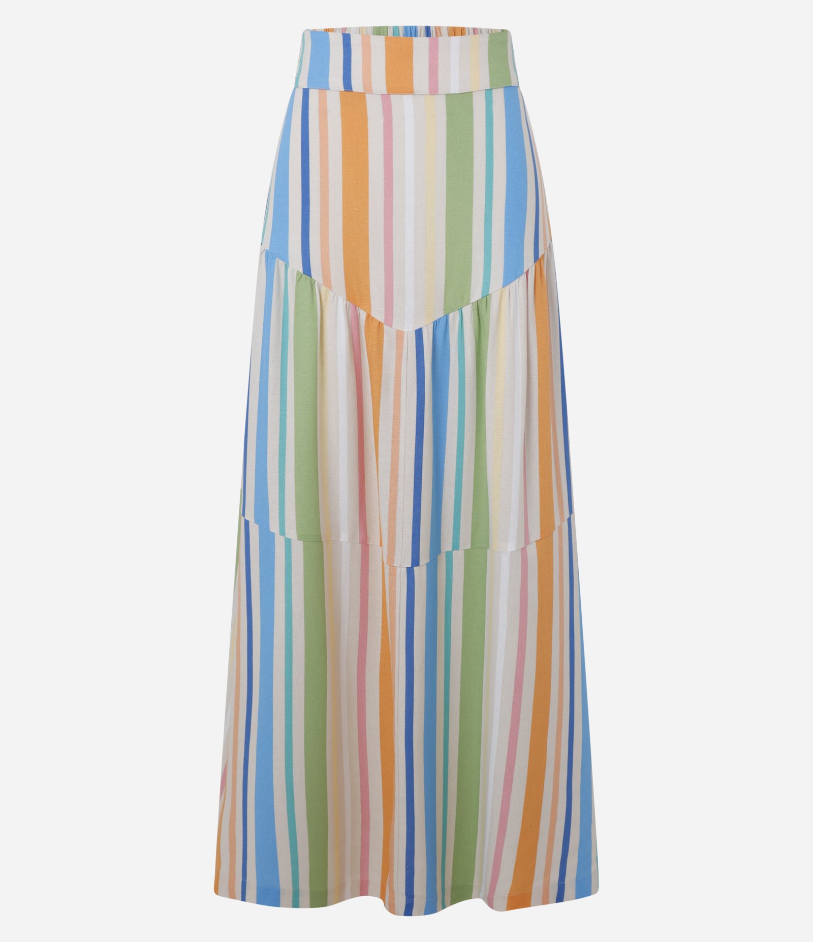 Saia Longa em Viscolinho com Recortes e Listras Multicores 6