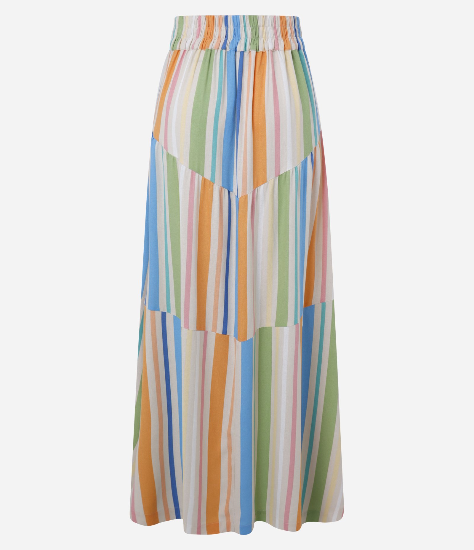 Saia Longa em Viscolinho com Recortes e Listras Multicores 7