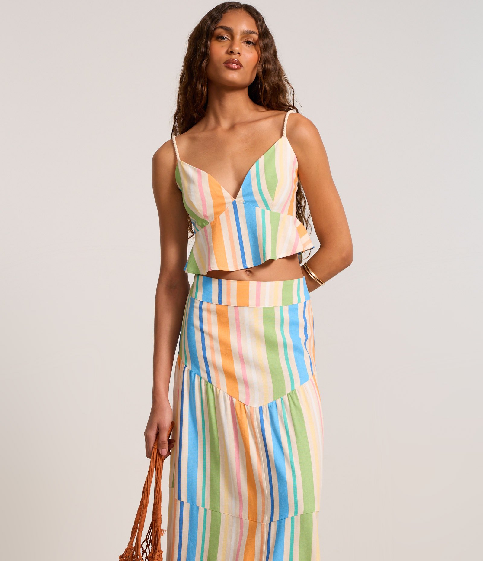 Saia Longa em Viscolinho com Recortes e Listras Multicores 2