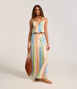 Saia Longa em Viscolinho com Recortes e Listras