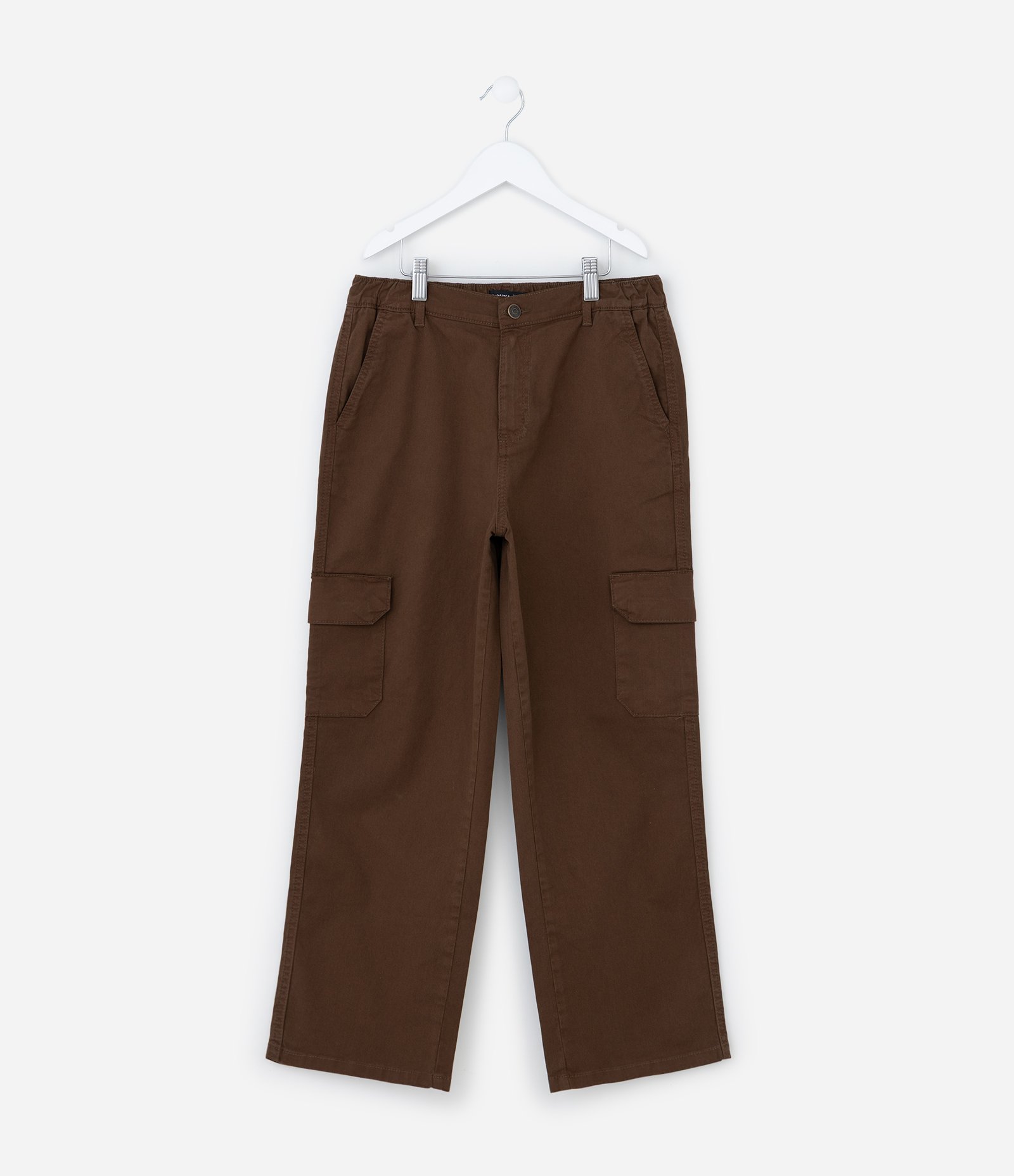 Calça Reta Infantil em Sarja com Bolso Cargo - Tam 5 a 14 anos Marrom 1