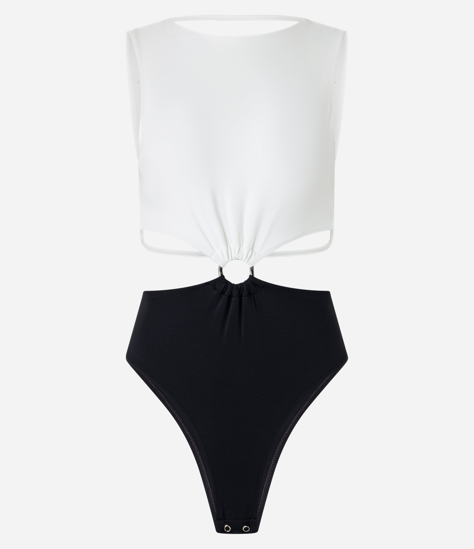 Body Bicolor em Malha com Argola Frontal e Costas Abertas Branco/Preto 5