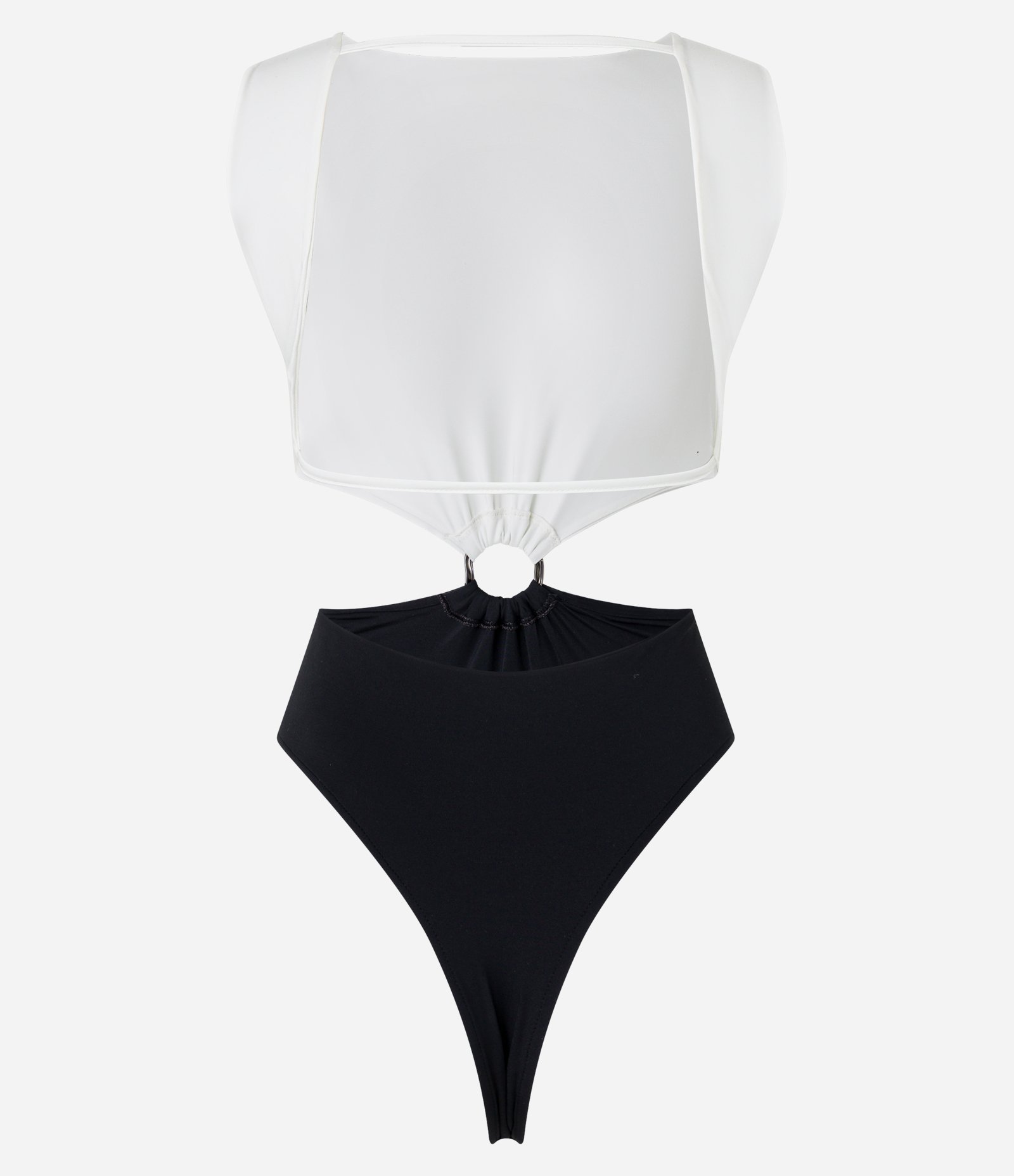 Body Bicolor em Malha com Argola Frontal e Costas Abertas Branco/Preto 6