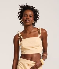 Blusa Cropped em Viscolinho com Lastex e Amarração