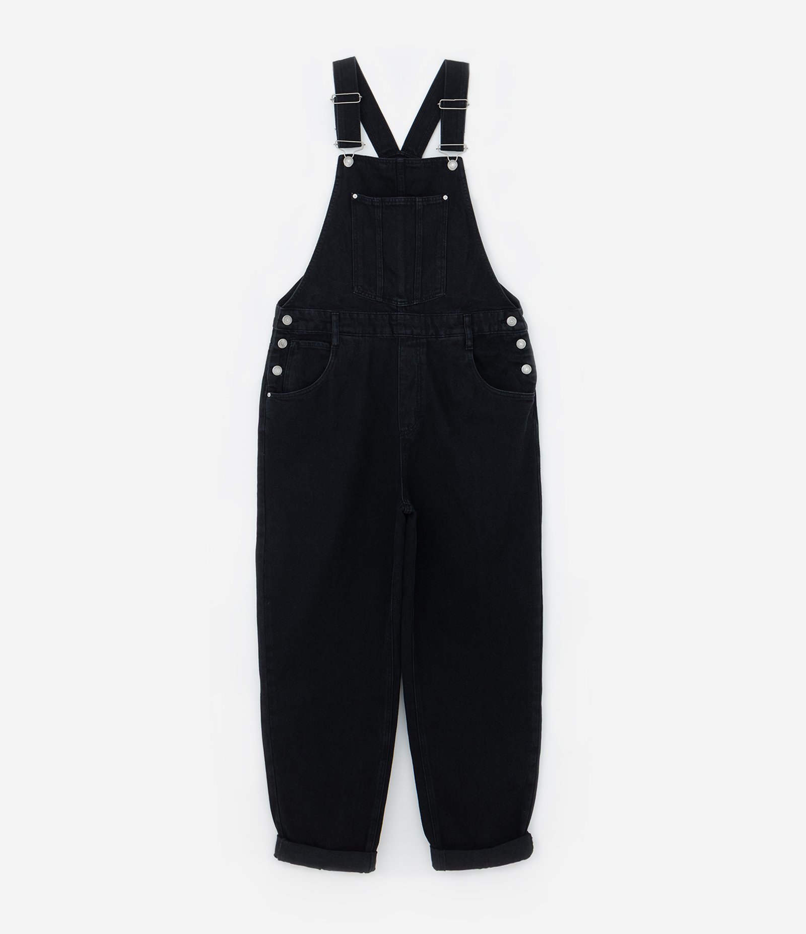 Macacão Jardineira Sarja Estonada Curve & Plus Size Preto 5