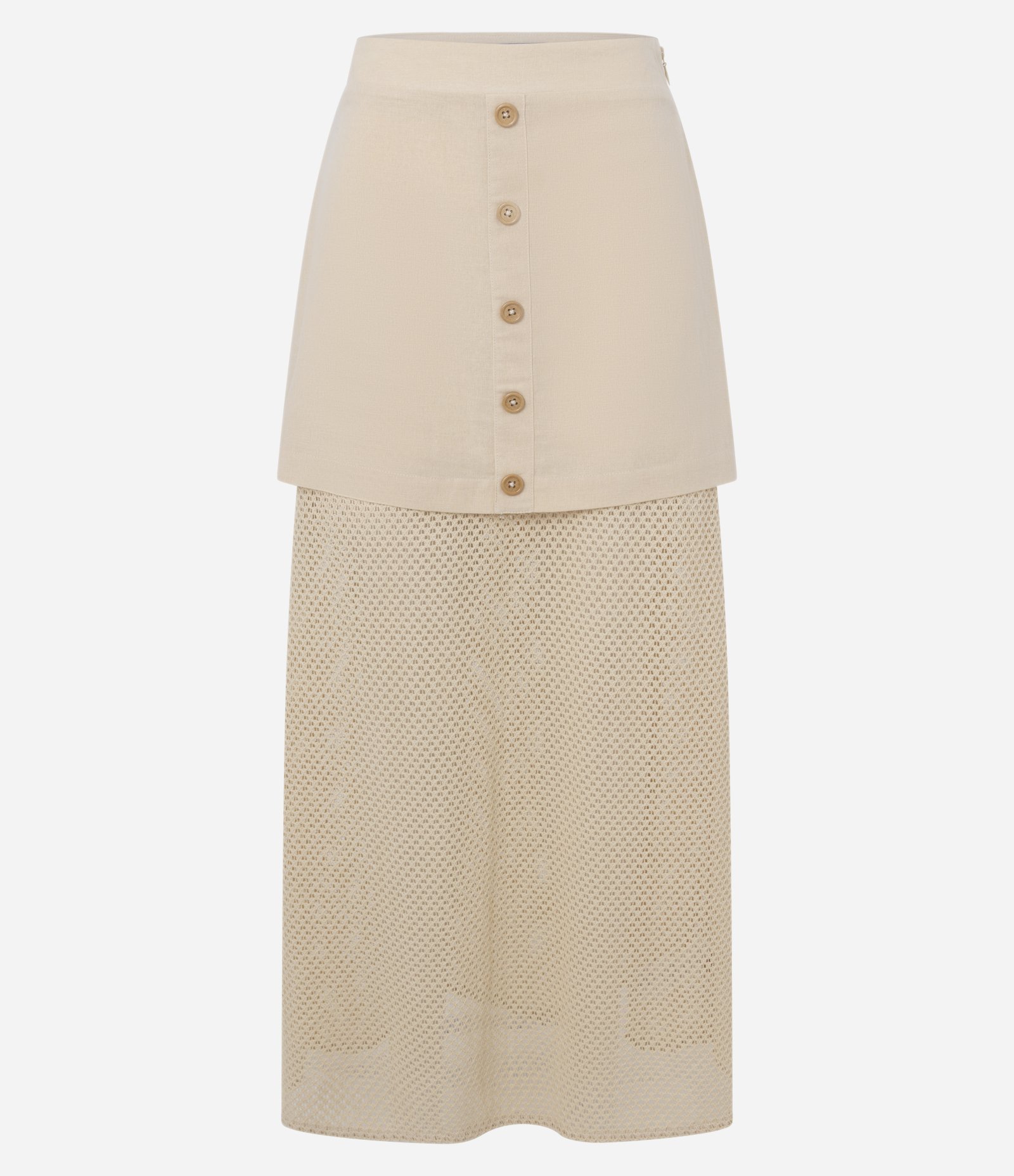 Saia Long Midi Reta em Viscolinho com Botões Frontais Bege 6