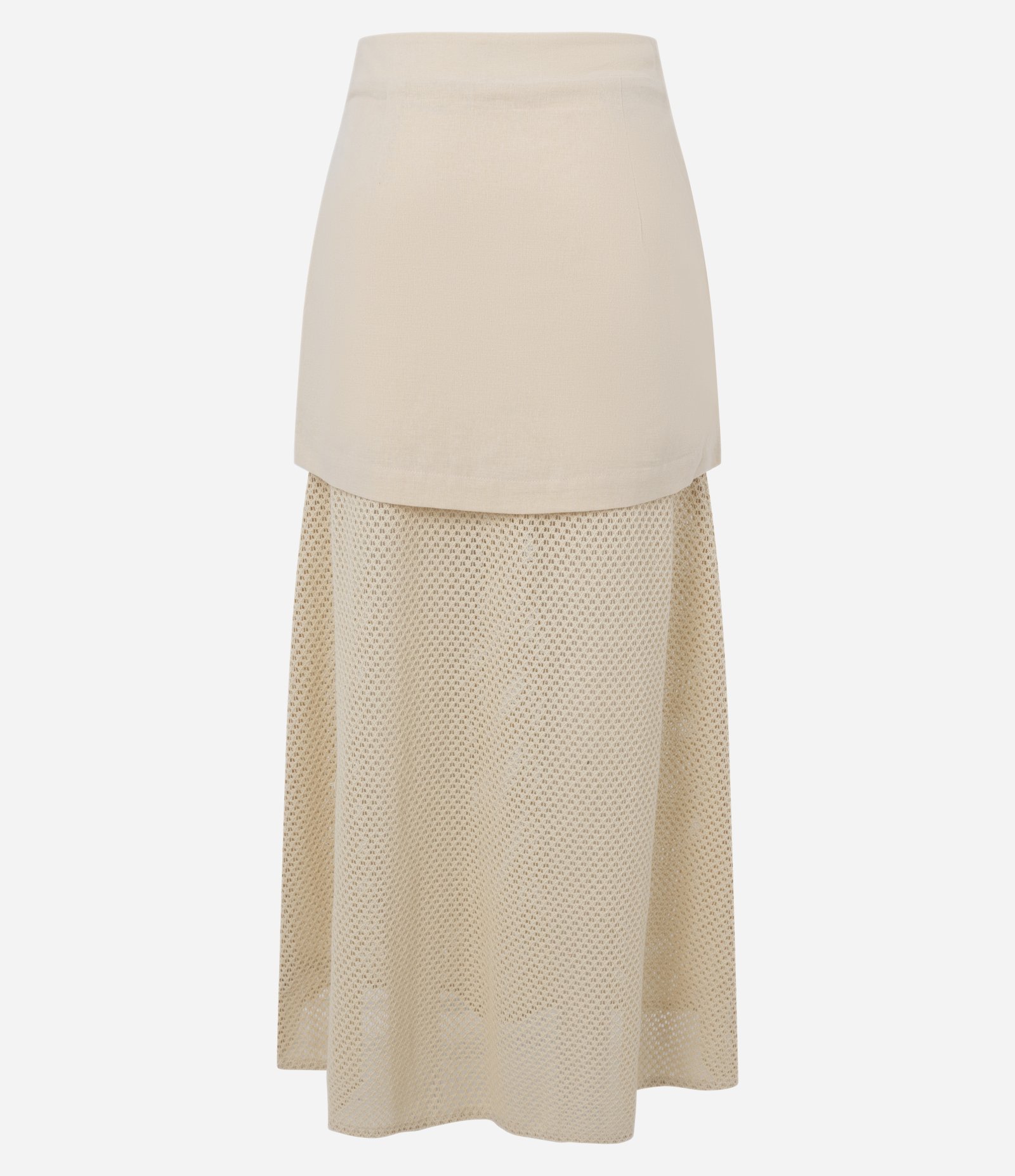 Saia Long Midi Reta em Viscolinho com Botões Frontais Bege 7