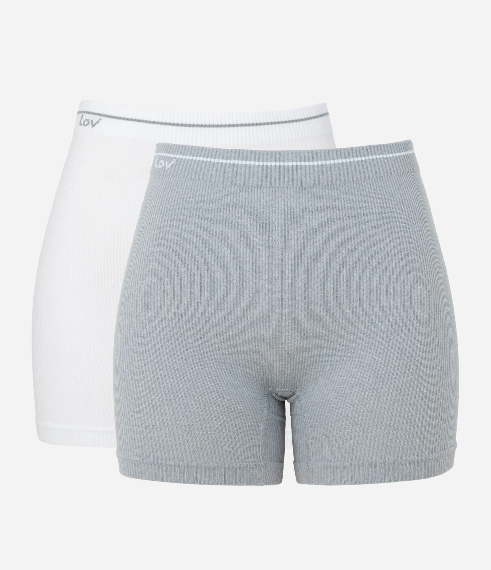 Kit 02 Calcinhas Boyshort em Microfibra Sem Costura Branco/Cinza 1