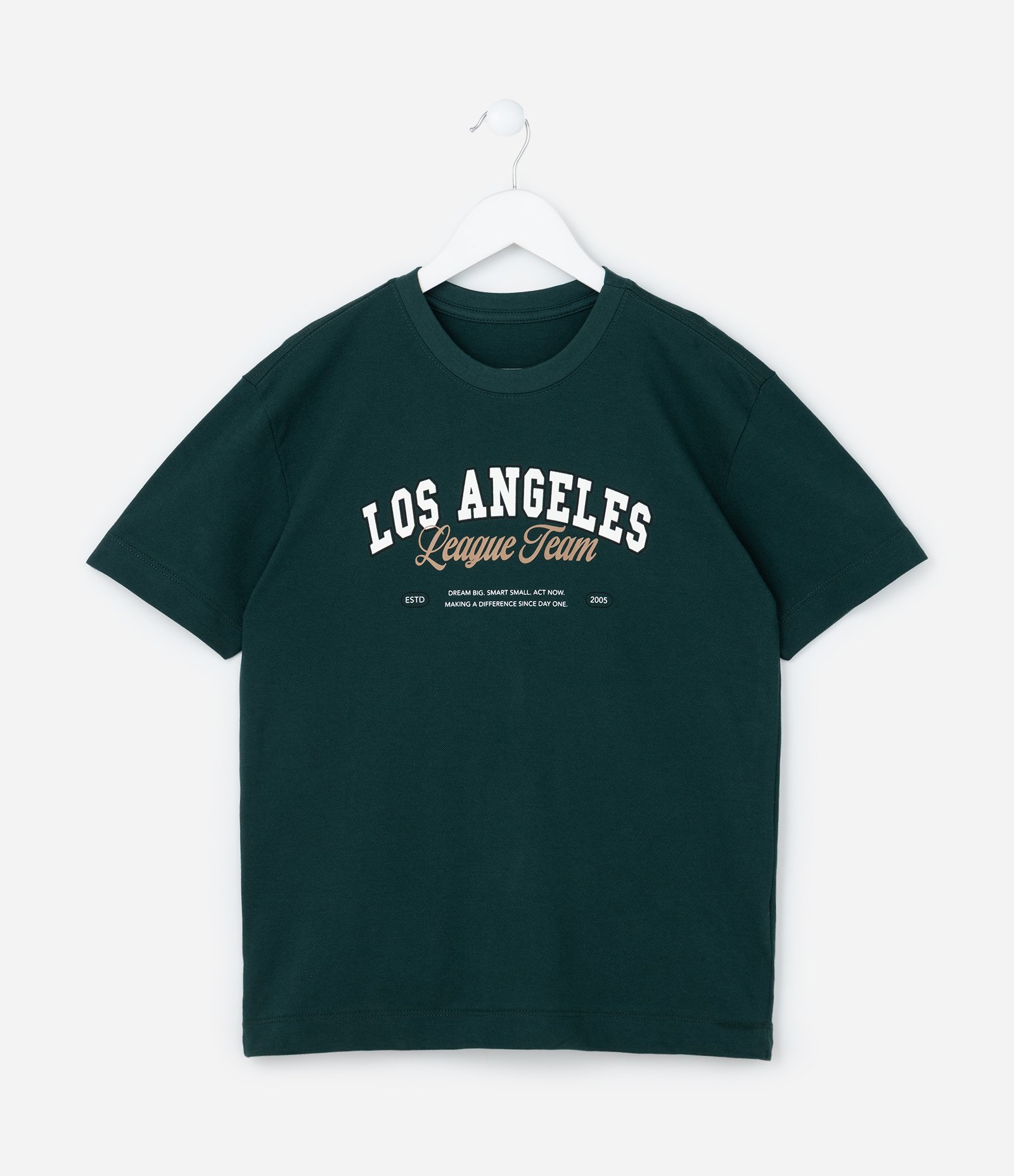 Camiseta Infantil em Piquet com Lettering Los Angeles - Tam 5 a 14 Anos Verde 1