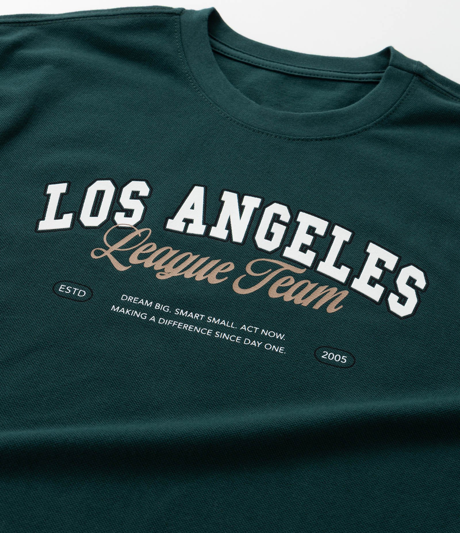Camiseta Infantil em Piquet com Lettering Los Angeles - Tam 5 a 14 Anos Verde 4
