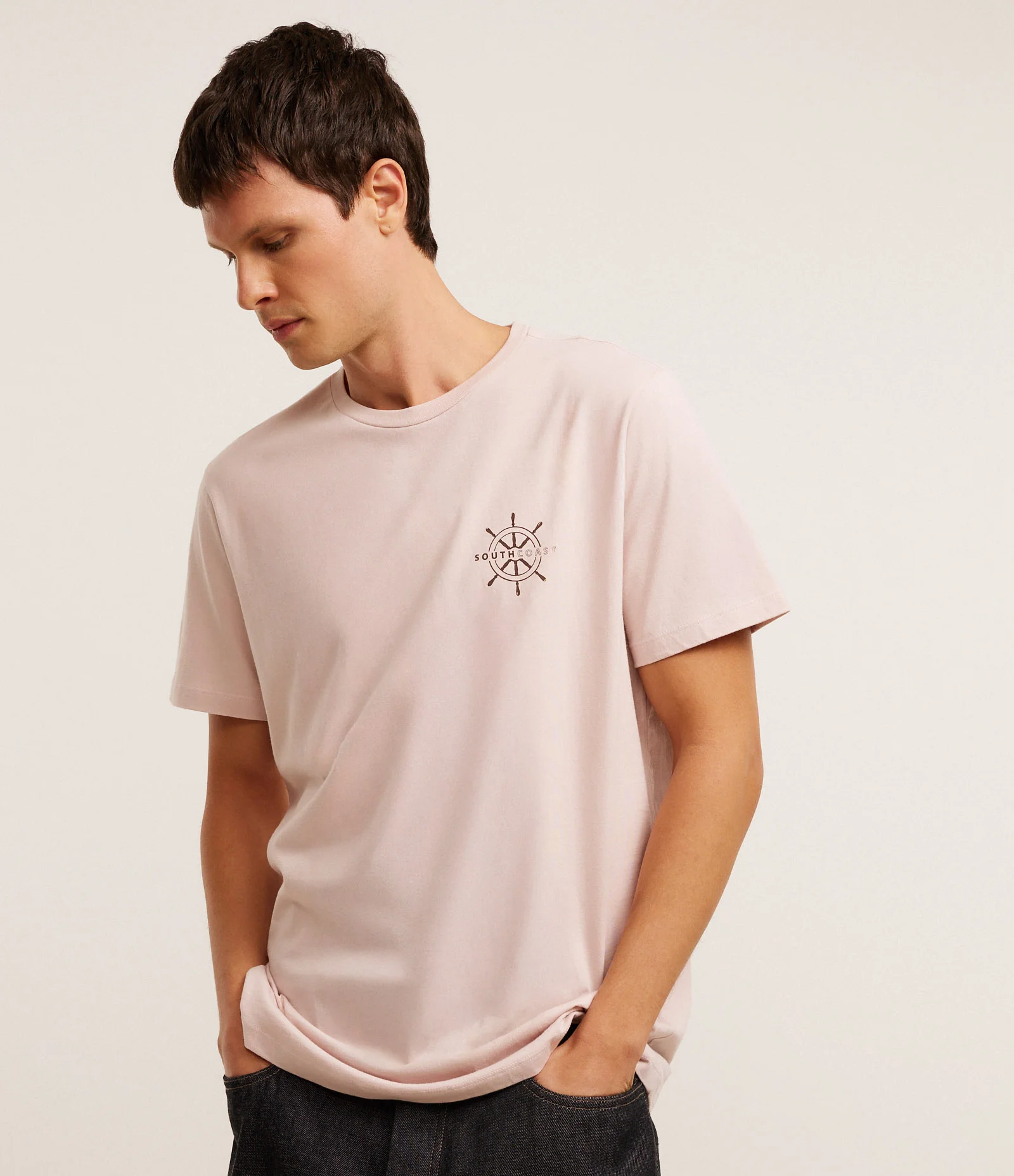 Camiseta Comfort em Algodão com Estampa de Leme Rosa 1