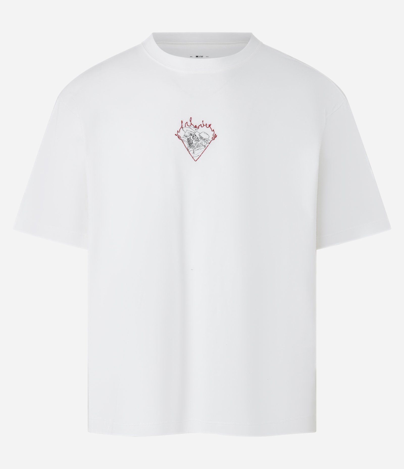 Camiseta Boxy em Algodão com Coração e Caveiras Bordados Branco 4