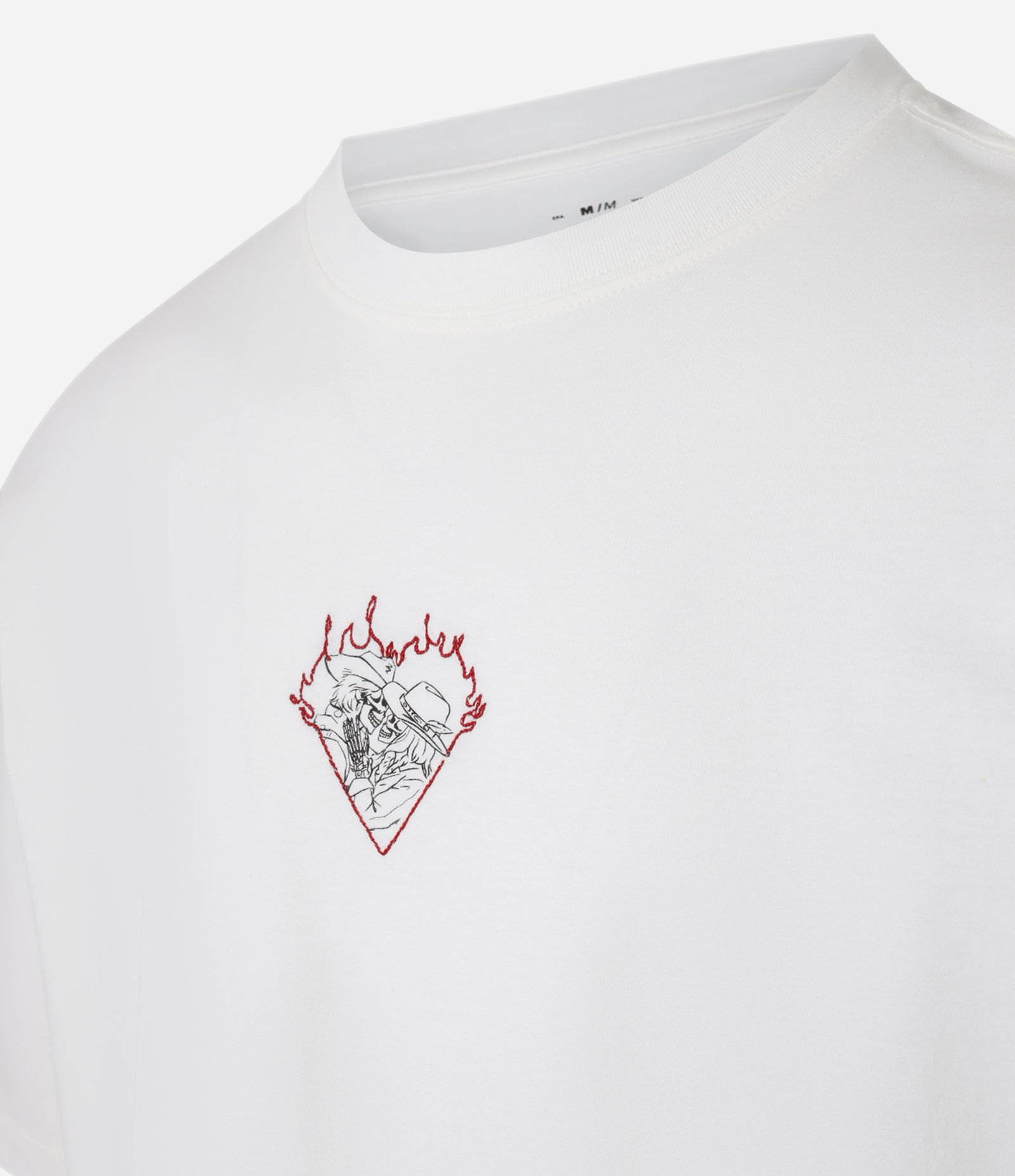 Camiseta Boxy em Algodão com Coração e Caveiras Bordados Branco 5
