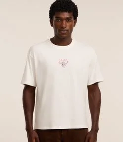 Camiseta Boxy em Algodão com Coração e Caveiras Bordados