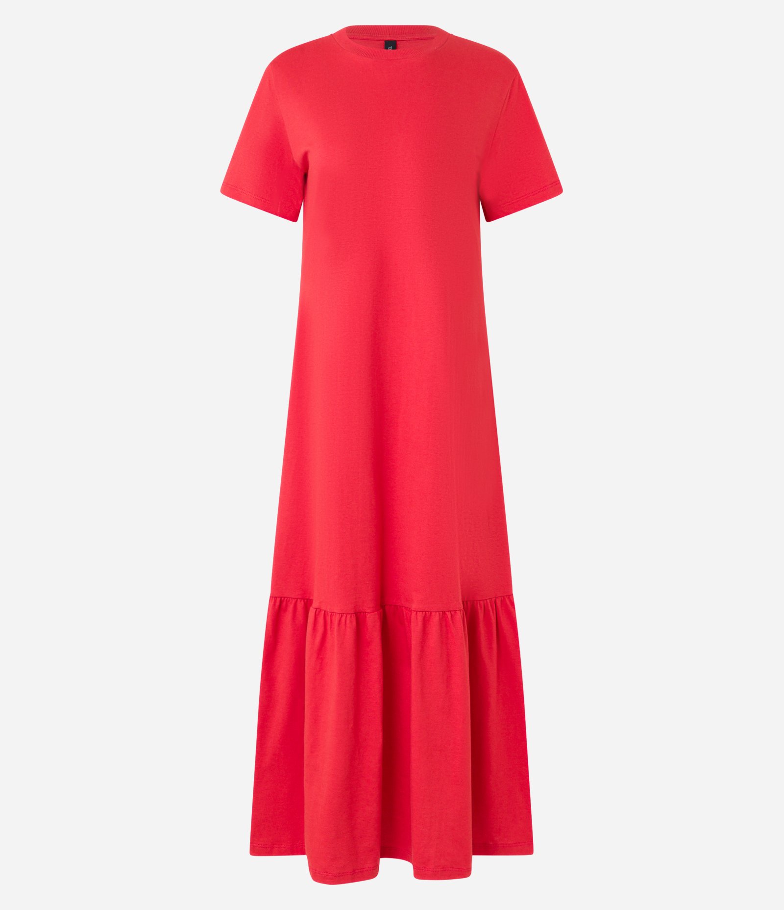 Vestido Evasê Long Midi em Algodão com Babado na Barra Vermelho 3