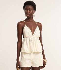 Blusa de Alcinha em Cambraia Abstrata com Textura Floral