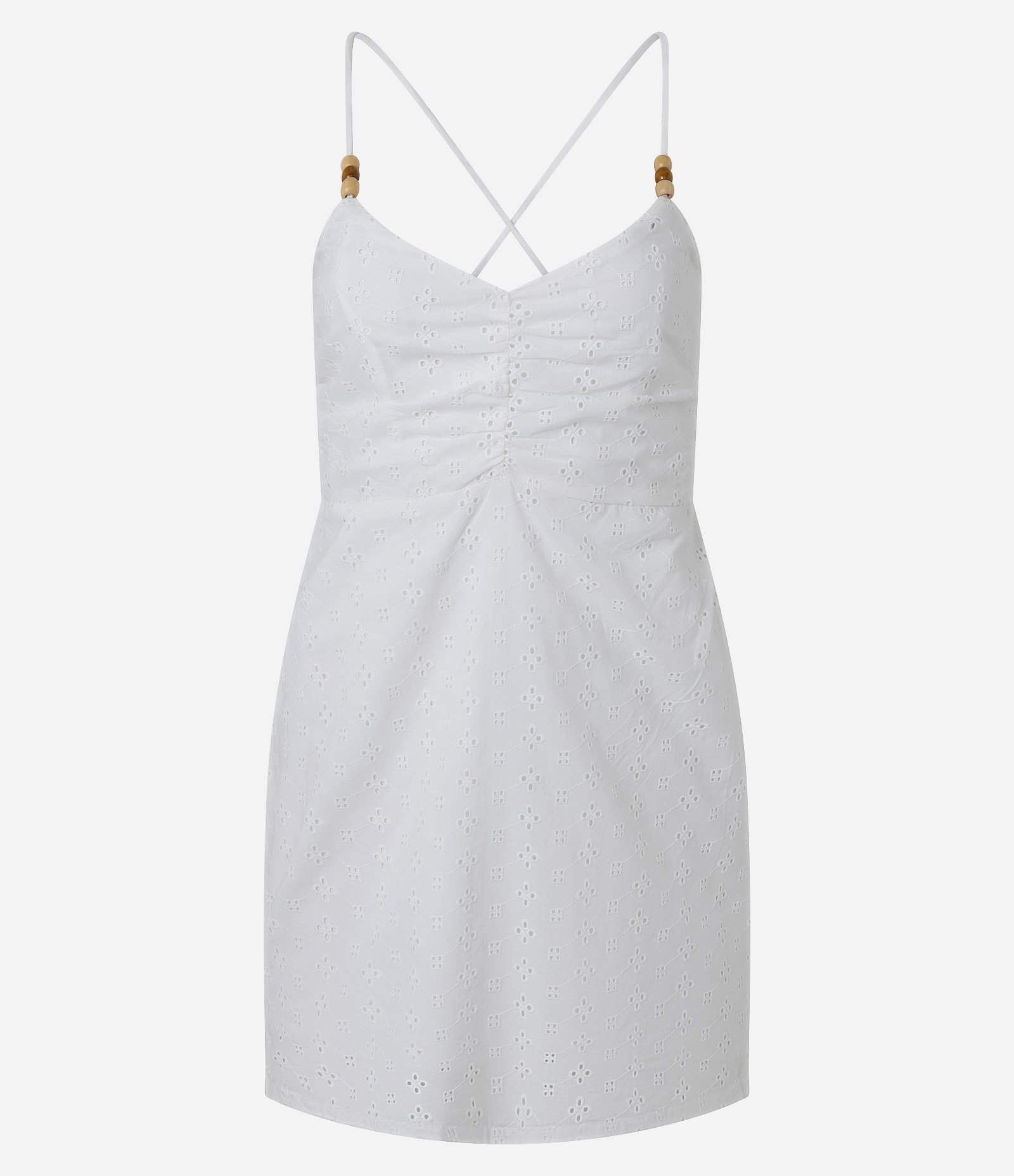 Vestido Curto Alças Finas com Aviamentos e Floral Branco 5