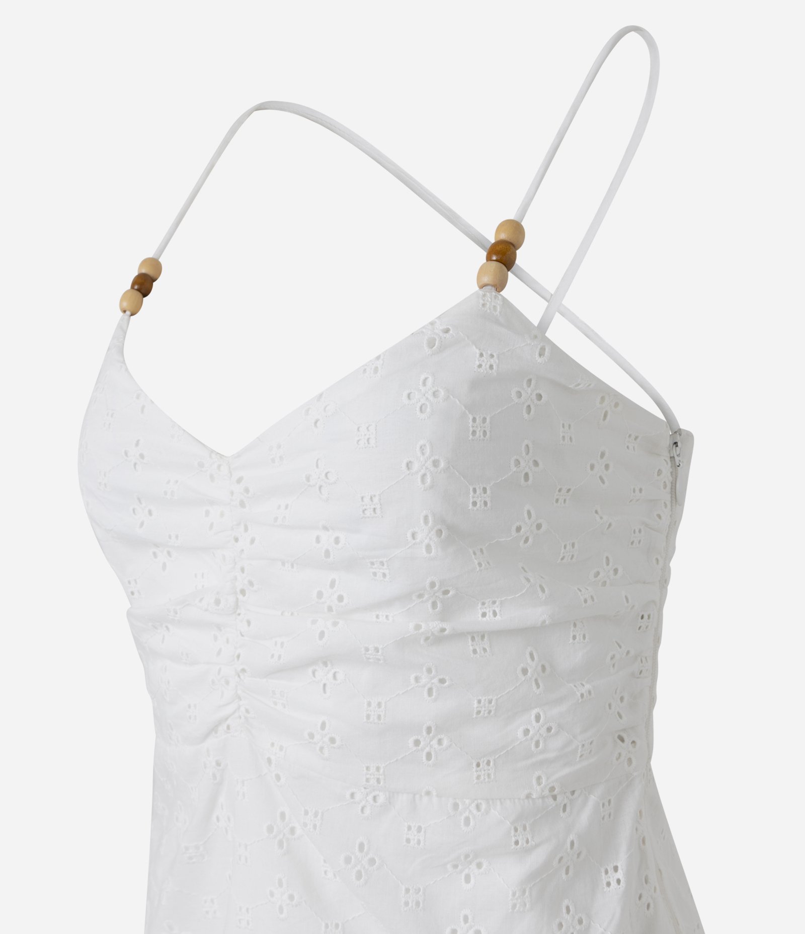 Vestido Curto Alças Finas com Aviamentos e Floral Branco 6