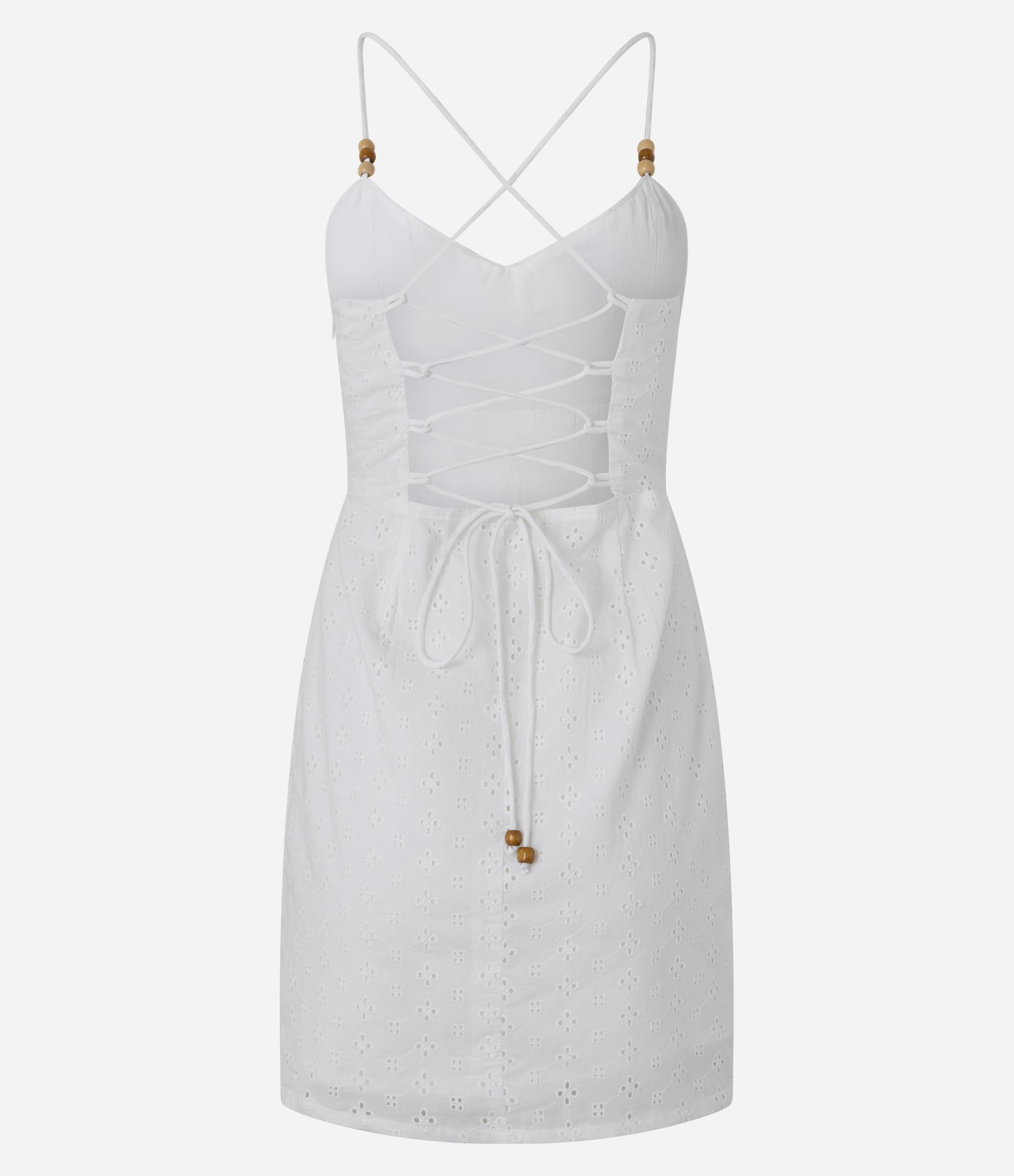 Vestido Curto Alças Finas com Aviamentos e Floral Branco 7