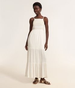 Vestido Longo em Crepe com Bordados Metalizados