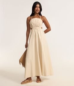 Vestido New Midi com Frente Única Forma de Concha Detalhada e Recorte