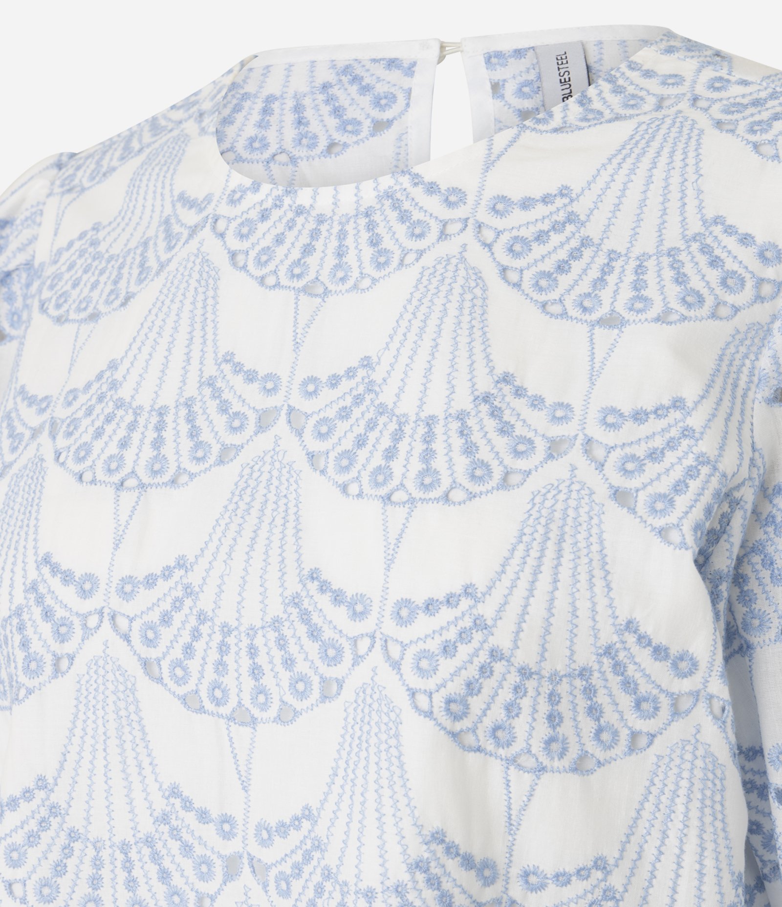 Blusa Boxy com Estampa Pontilhada Bicolor Branco/Azul 7