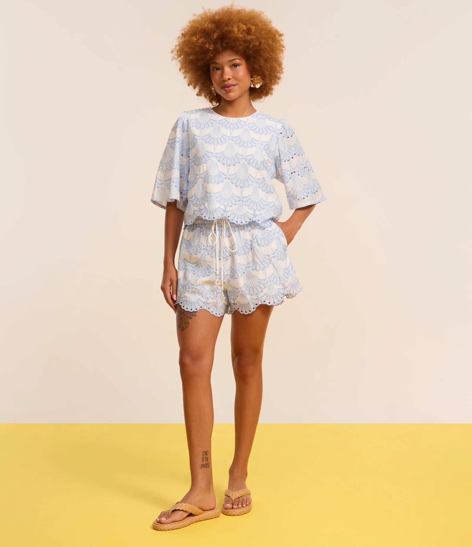 Short Runner com Elástico no Cós e Estampa Pontilhada Branco/Azul 5