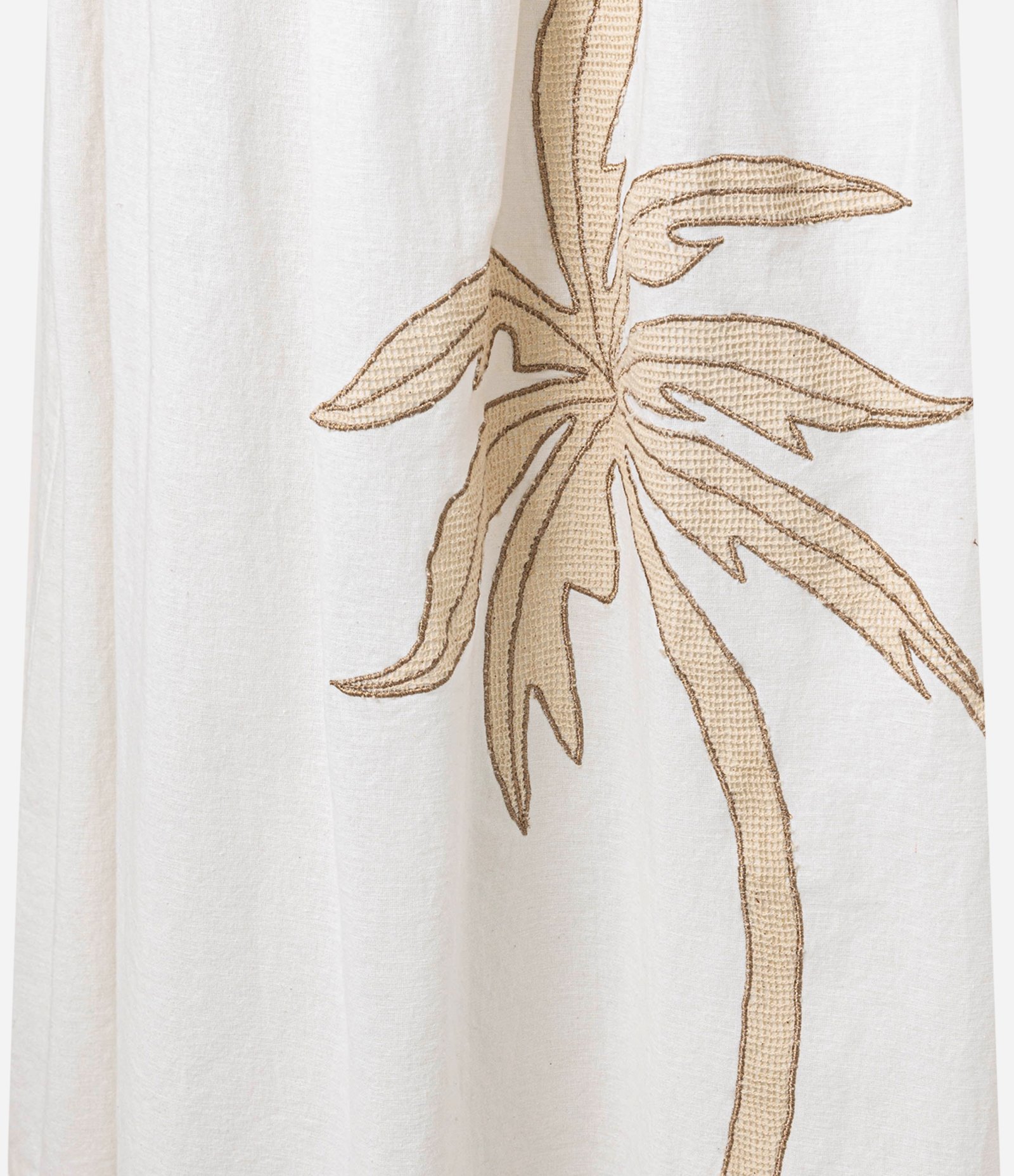 Vestido Long Midi com Linho e Coqueiro Bordado Bicolor Branco/Bege 8