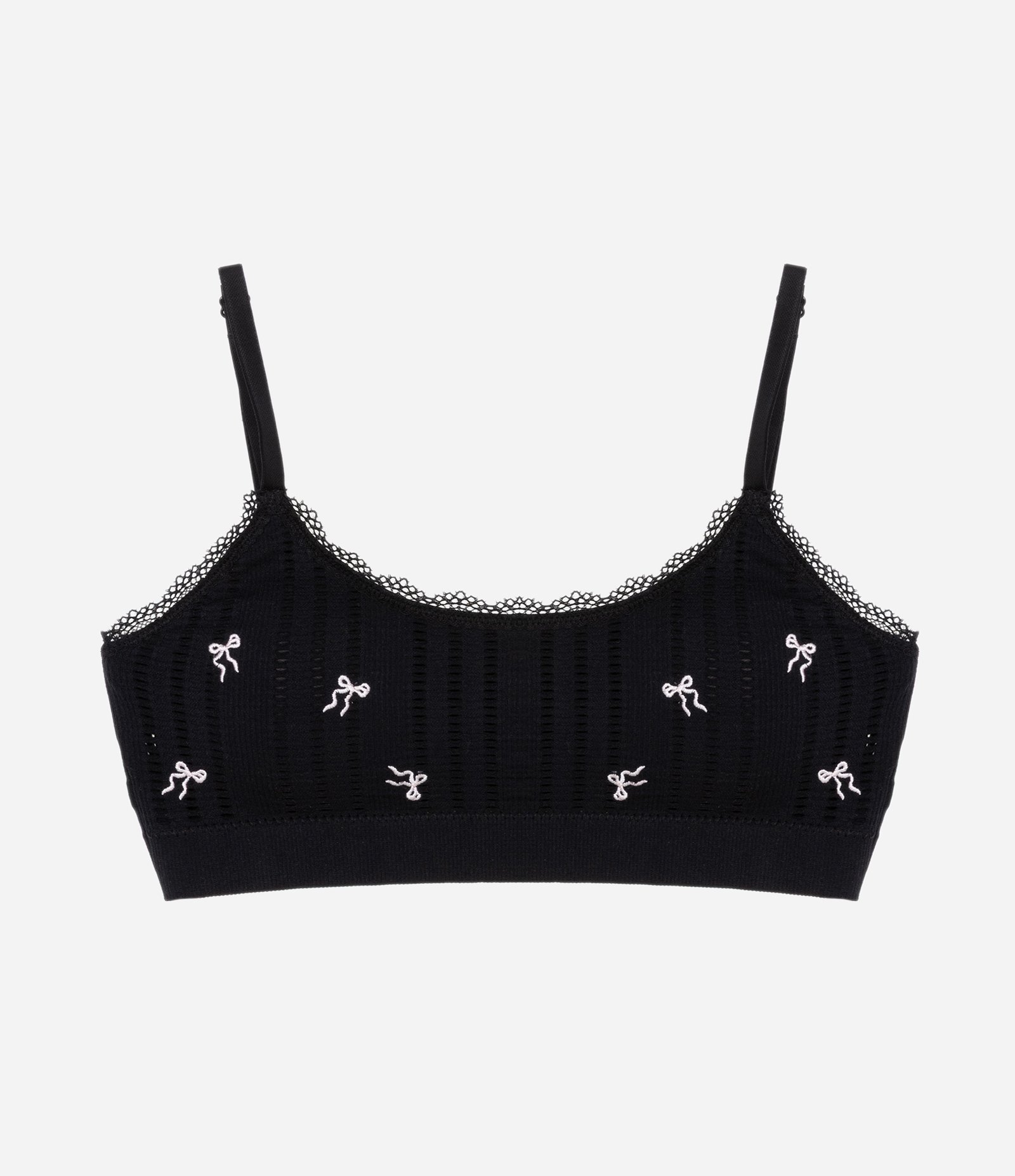 Sutiã Top Seamless Texturizado com Bordado de Lacinhos Preto 5