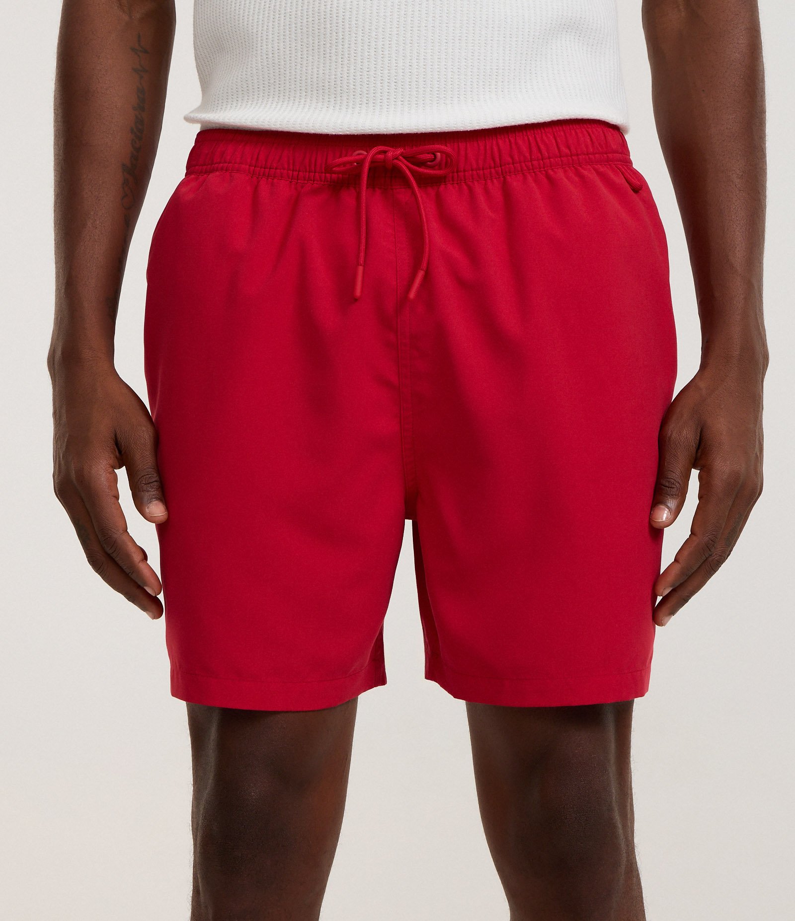 Bermuda de Banho em Peach Touch com Cós Elástico Vermelho 2