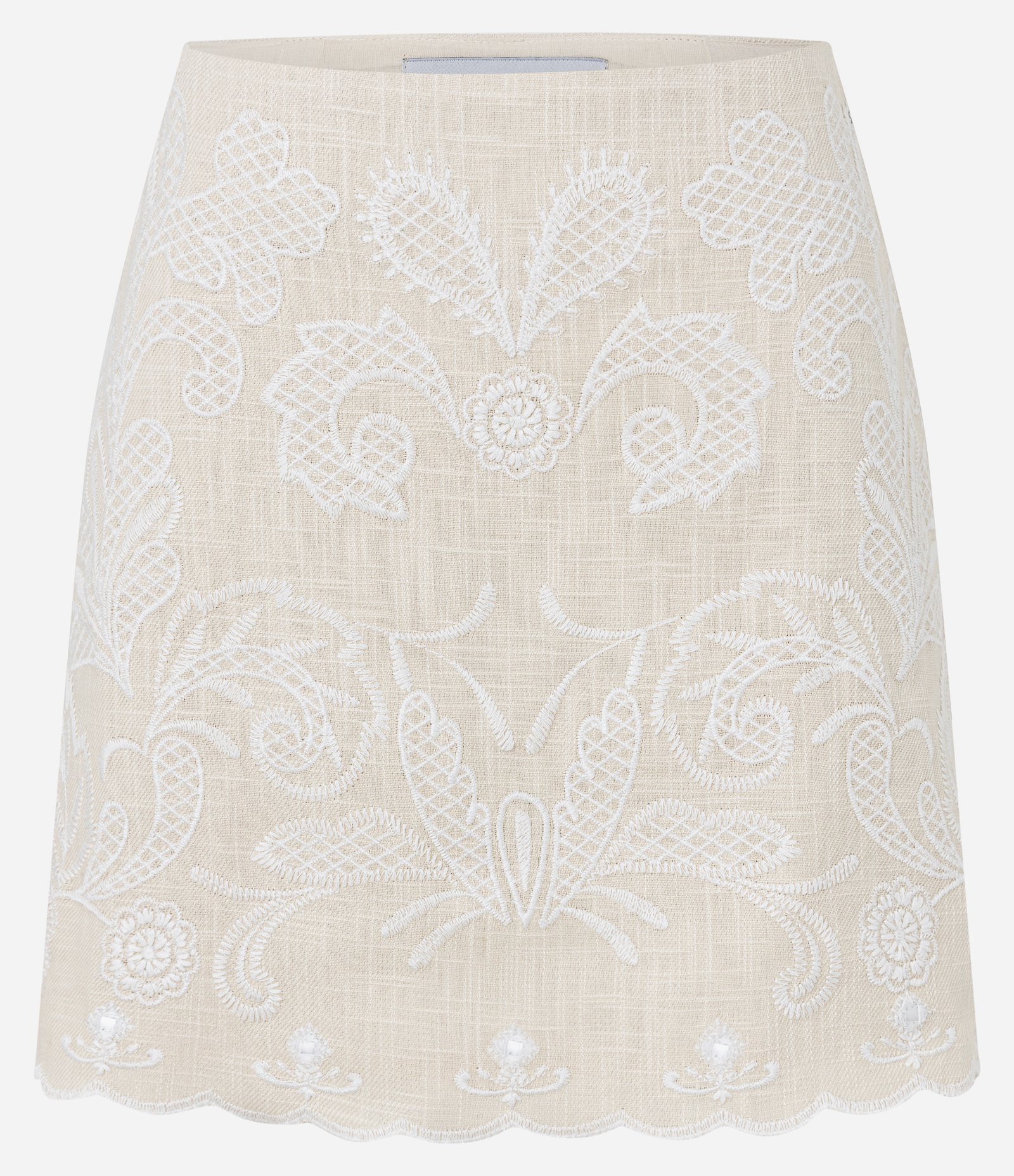 Saia Reta Ajustada com Efeito Linho e Bordado Paisley Bege 5