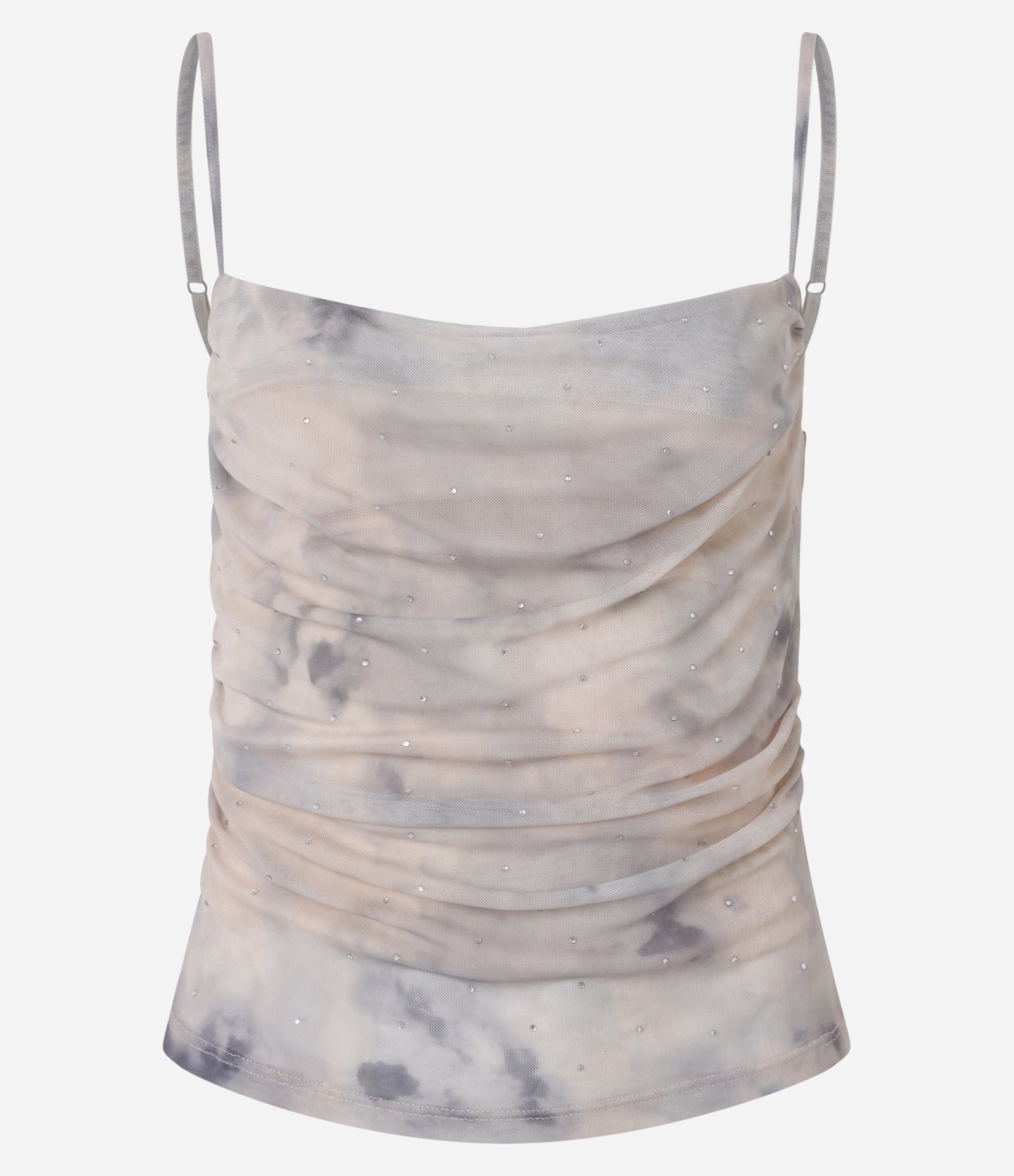 Blusa em Tule Drapeado com Estampa Manchada Bege 7