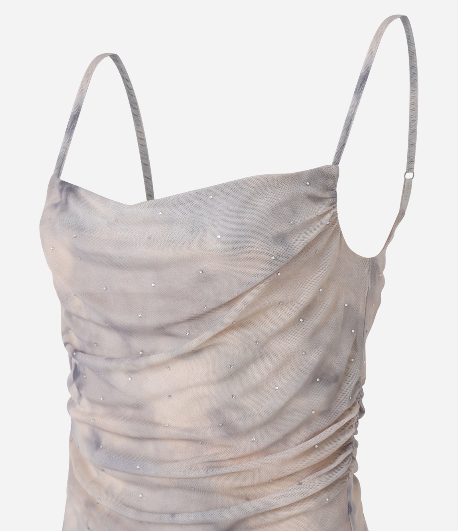 Blusa em Tule Drapeado com Estampa Manchada Bege 8